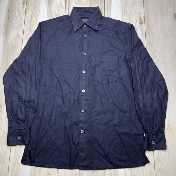 Ermenegildo Zegna Herringbone Button Down Shirt Mens Small Made In Italy Black - Picture 2 of 16